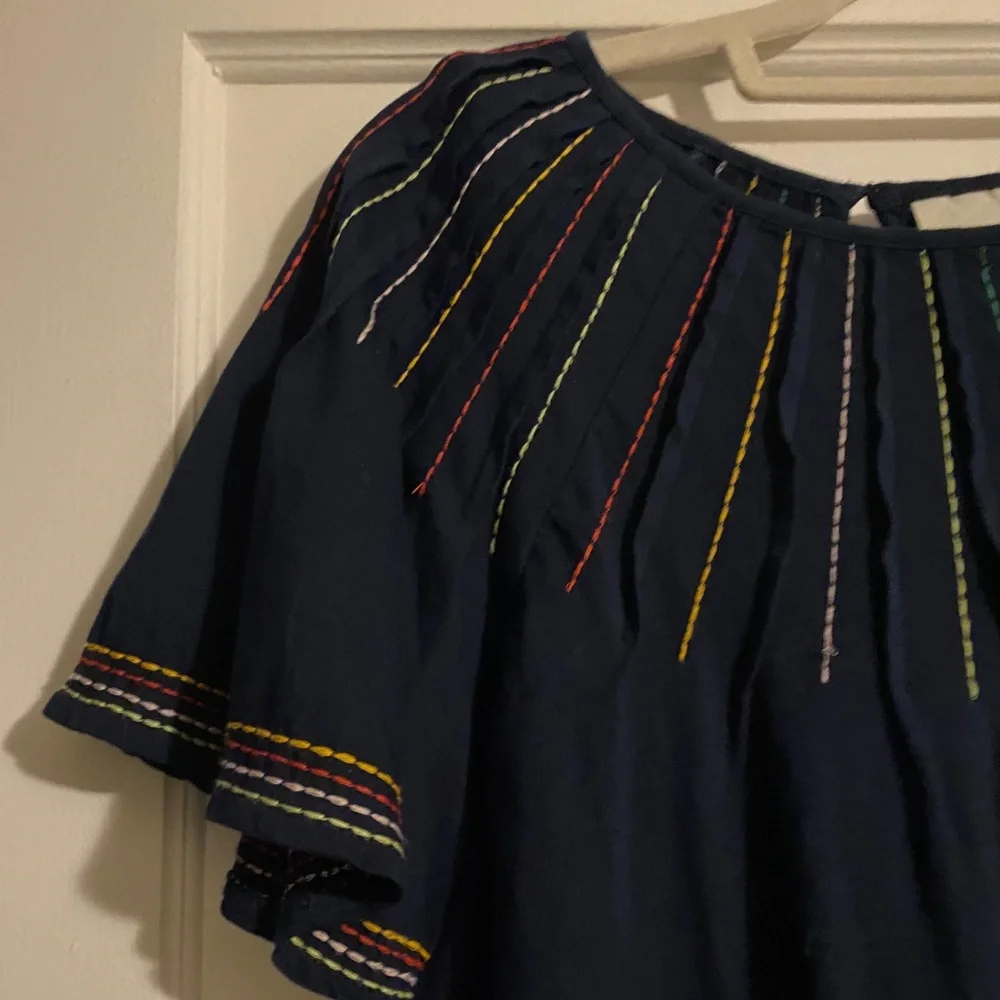 Maeve by Anthropologie Chamonix Embroidered Swing Top Navy Size XS